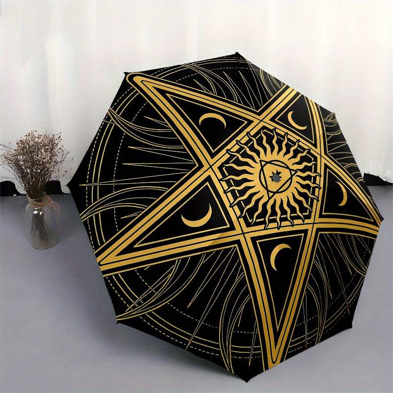 Golden Pentagram Mouse Pad, Mystic Star Design for Wicca Enthusiasts Umbrella, Cute Umbrella with Cute Design, Portable 3-Fold Compact Umbrella for Me