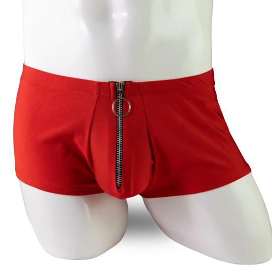 Men Boxers Zipper Closure Low Waist Elastic Solid Color U Convex Soft Breathable