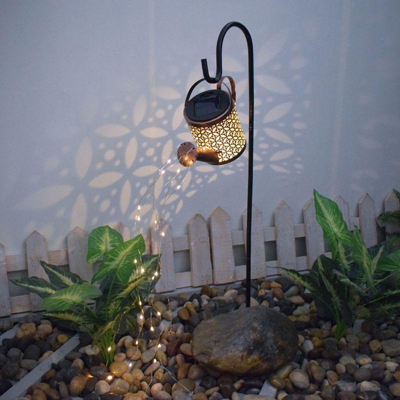 Solar-Sterne für den Außenbereich, Gartenkunst, Licht, Gartengießkanne, String, ausgehöhlte Eisendusche, LED-Leuchten, Lampe, Hausgarten-Dekoration