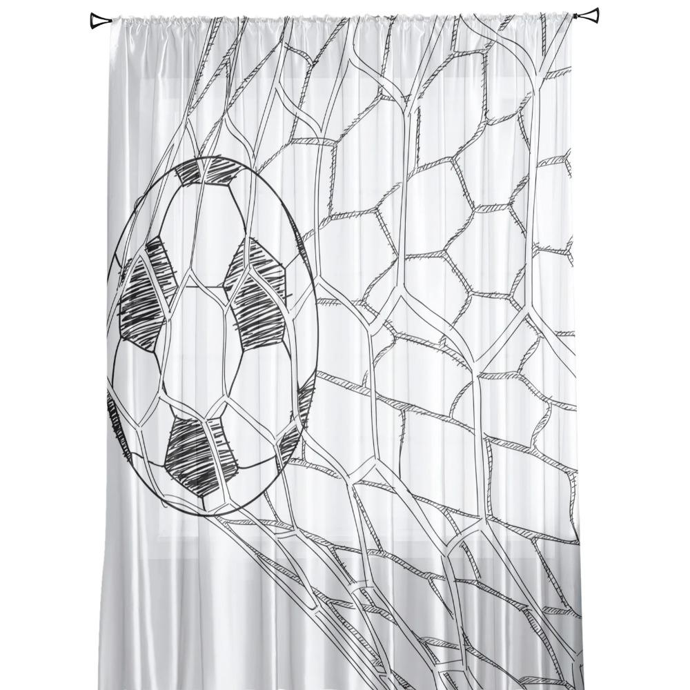 Soccer Football Net Sketch Sheer Drapes for Living Room Decoration Window Curtains for Kitchen Curtains