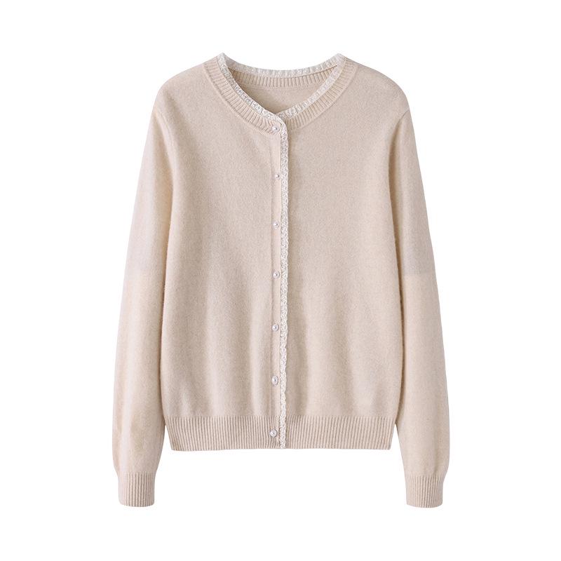 Lekasha Women's Sweet Cashmere Cardigan - Long Sleeve Round Neck Knitwear