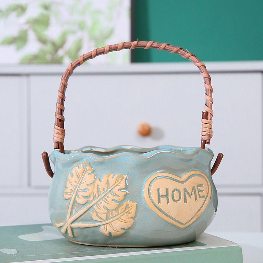 

Decorative Creative Flower Pot With Handle Nordic Flowerpot Ornament Desktop бежевий