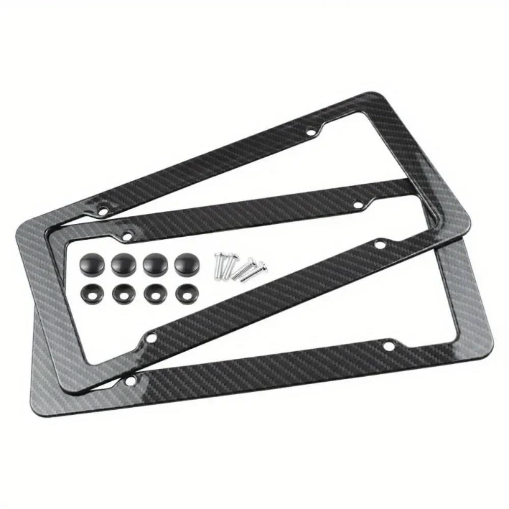 2/1Set Universal Carbon Pattern Plastic License Plate Frame Bracket With Standard Mount Screw Kits Auto Plate Decor Parts License Plate Covers Frames