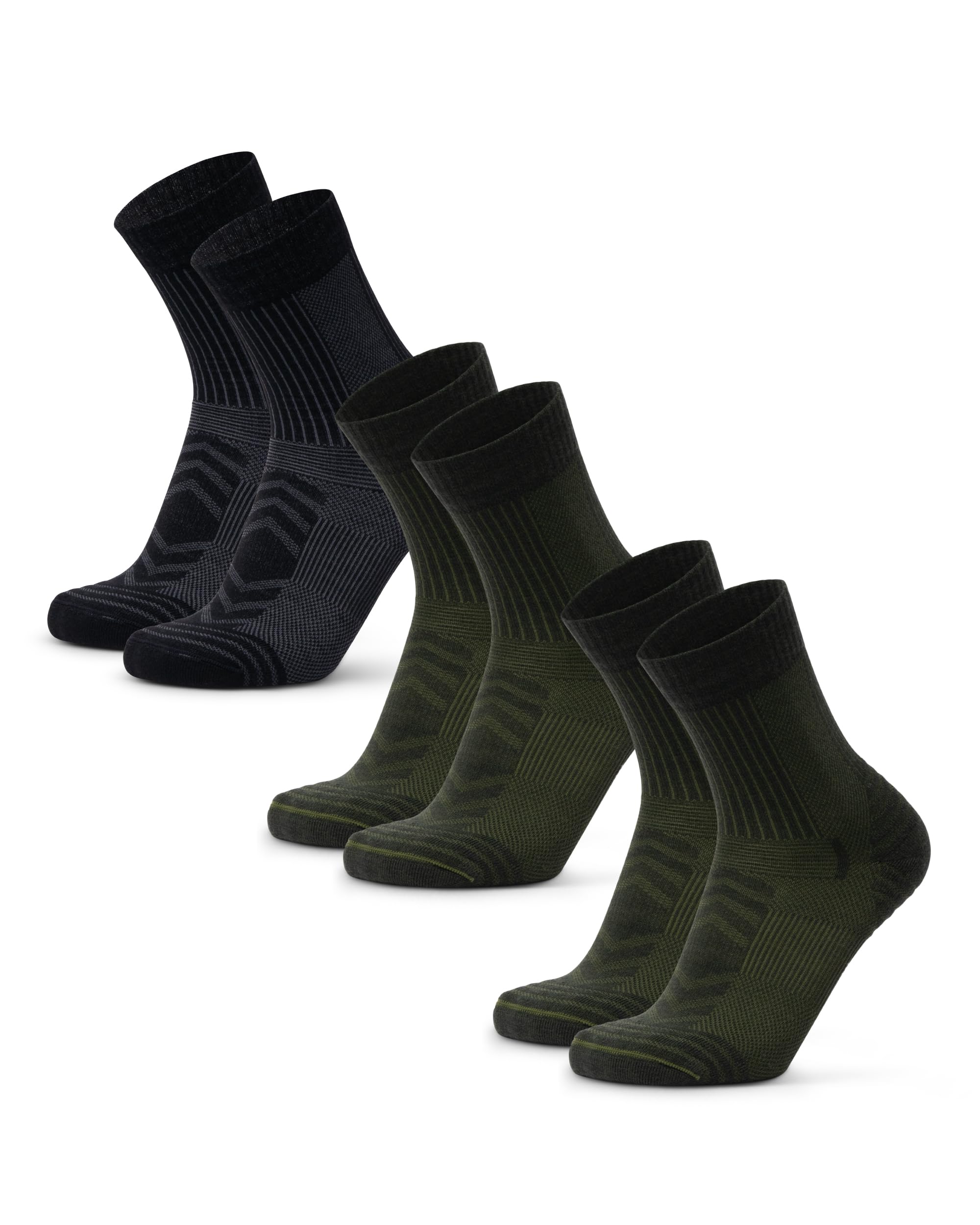 

DANISH ENDURANCE Hiking Light Socks, Lightweight Mountaineering Socks, 3/5 pairs, Multicolor (1x Black, 2x Olive Green), Sizes 28.5-30.5 cm