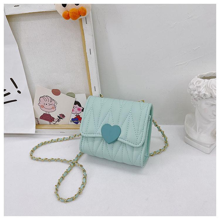 Heart Color Solid Shape Children Mini Chain Shoulder Bag Checkered Pattern Girls