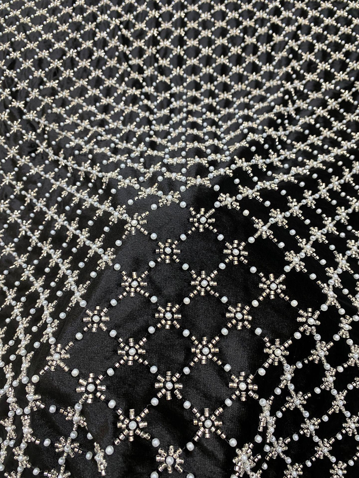 Velvet Bottom Quilted Embroidery + Beaded Fabric Dress Cheongsam Shoes Bags Hats Beaded Embroidery Fabric