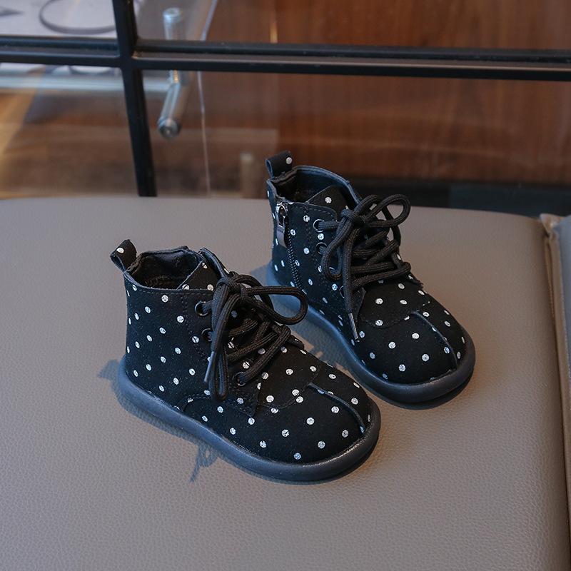 Winter Toddlers Platform Ankle Boots Retro Polka Dot Printed Kids Fashion Boots for Girls Outdoor Shorts Children Cotton Boots