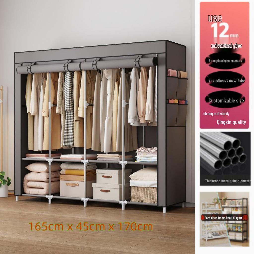 Multi-layer Wardrobe: Metal Coat Rack with Hangers & Storage Shelves for Dorms and Rentals