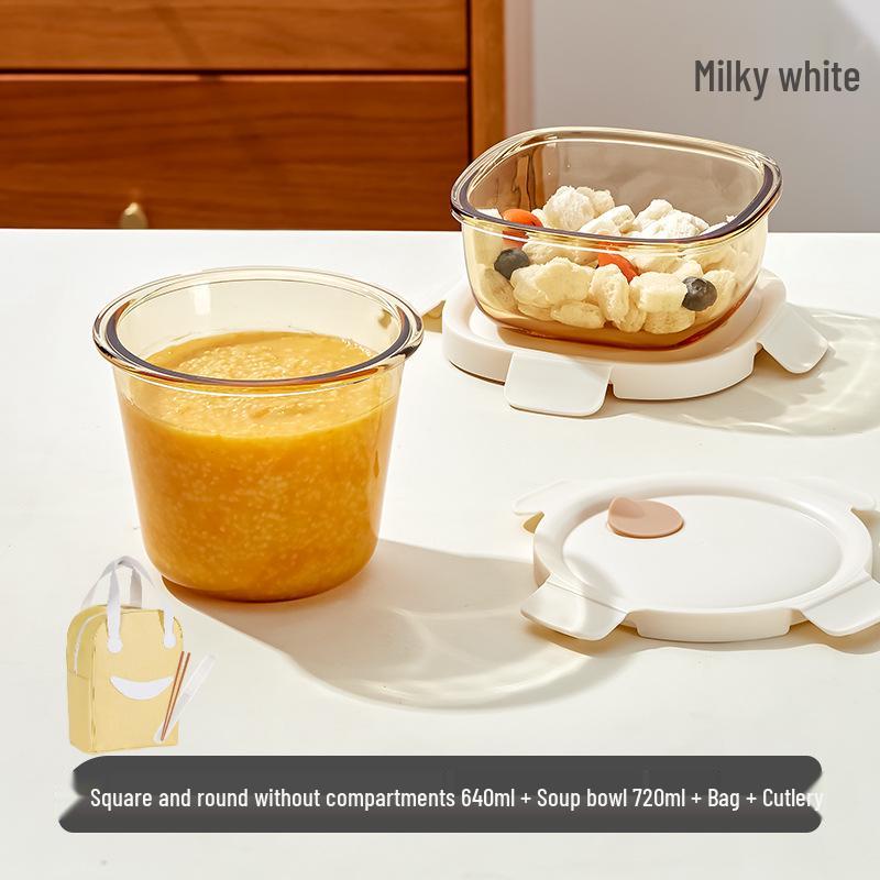 Xilekou Microwave-Safe Glass Lunch and Bento Box for Office & Takeaway