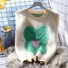 Gebreid Vest met Ronde Hals Geborduurde Pluche Bloemen Lief Schattig Dames Gebreide Pullover Dunne Trui Pendel Losse Casual Top Herfst