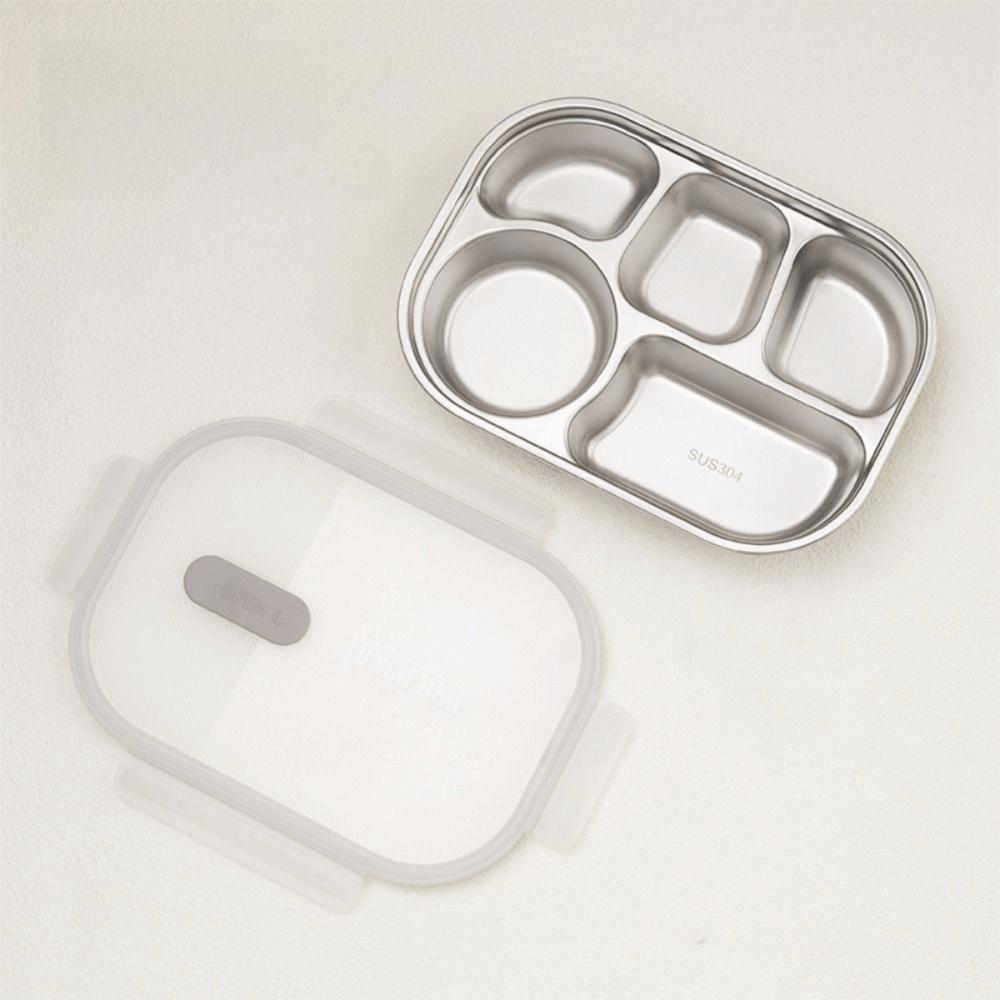 Leak-proof Portable Food Container 304 Stainless Steel Divided Lunch Plate  Students