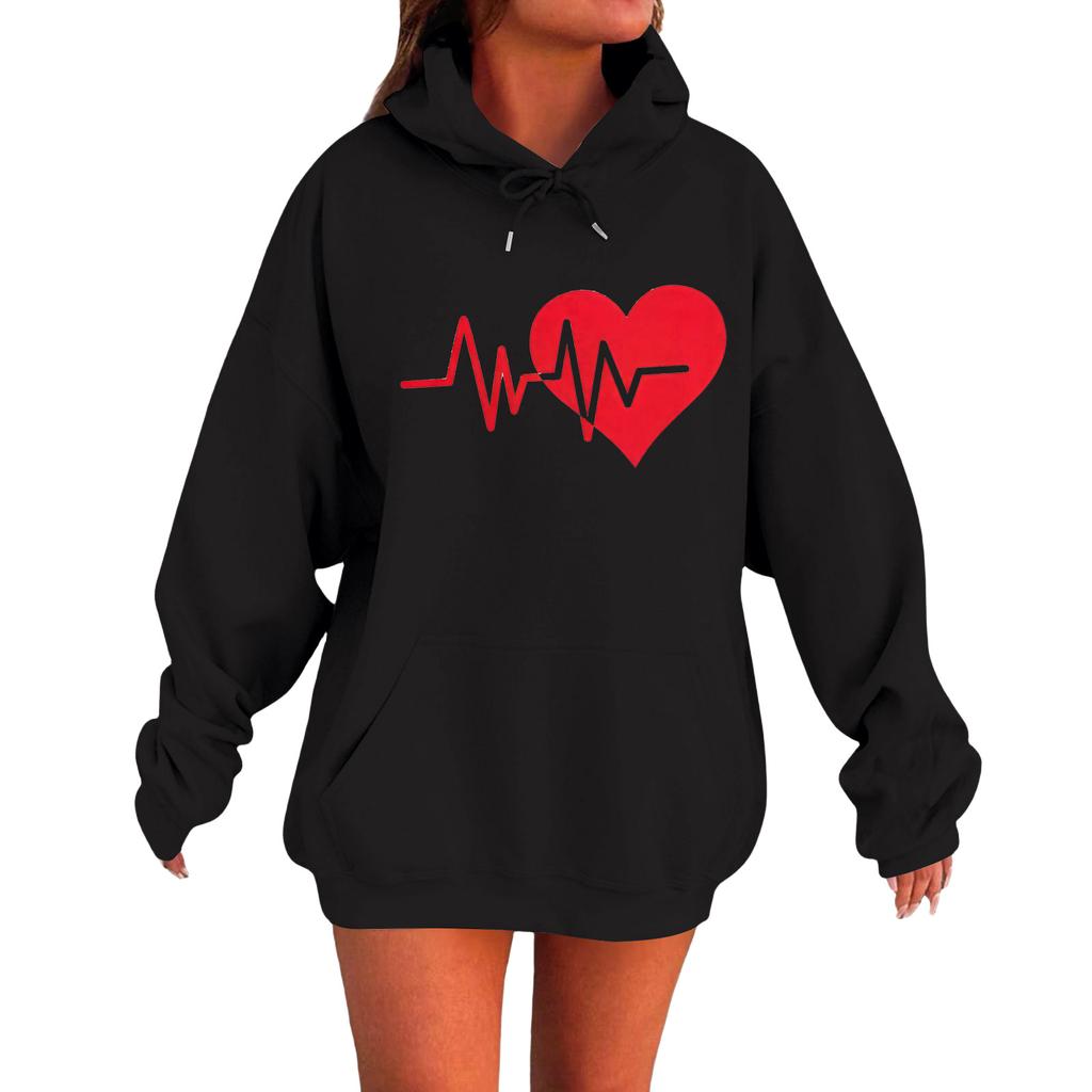Damen Locker Bequem Lässig Modisch Liebe Aufdruck Langarm Sweatshirt