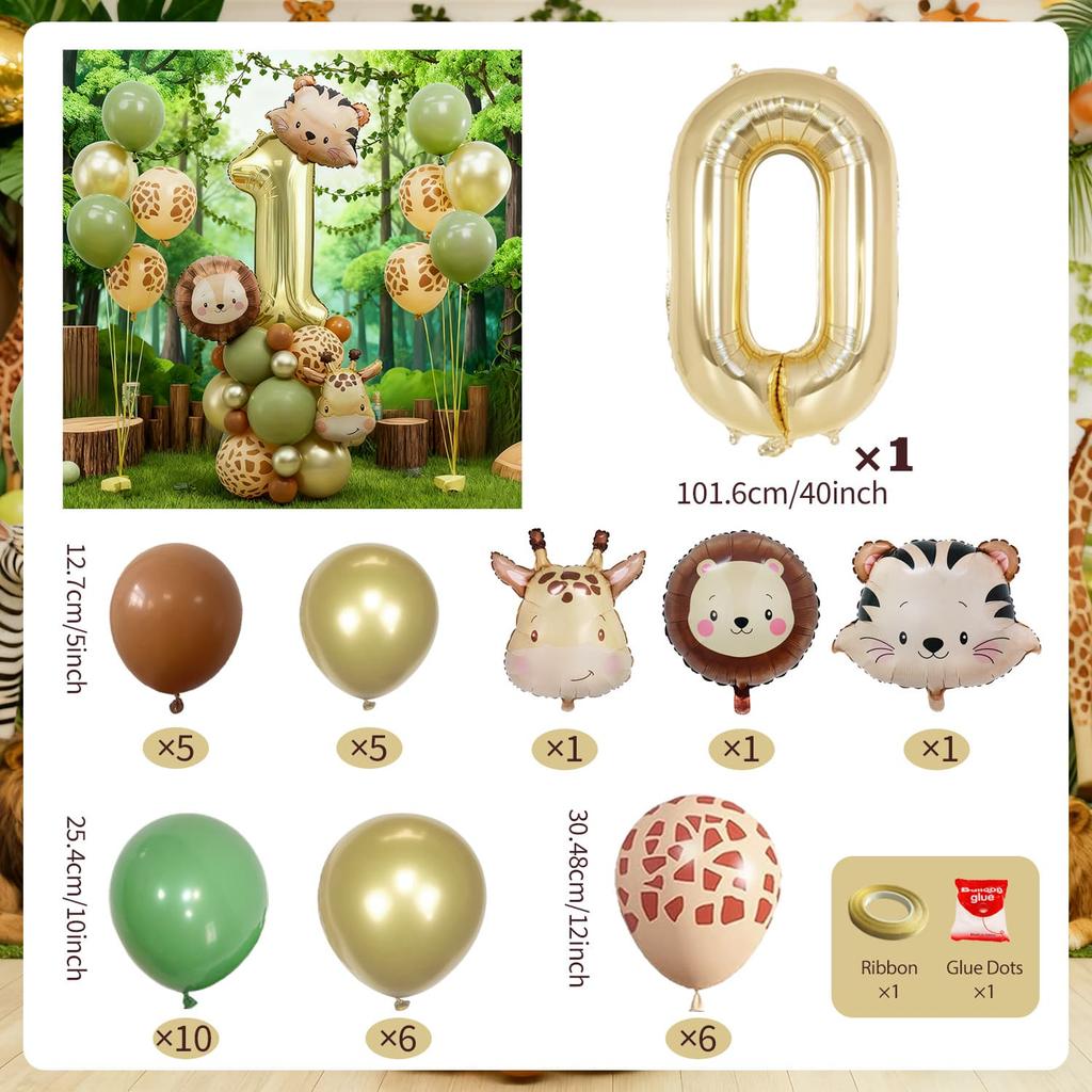 Forest Party Balloon Set Cute Animal Head Tiger Lion Giraffe Balloon, 32 inch Digital Balloon Jungle Theme Birthday Decoration