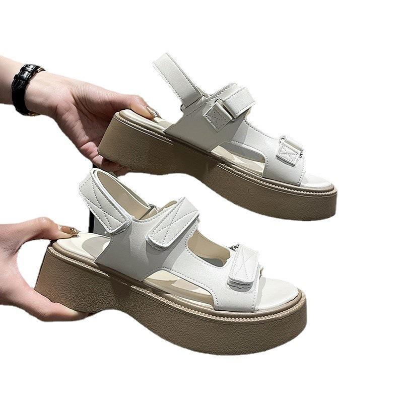 Platform Sandals Women's Summer New Muffin Open-toed Velcro Sandals Casual Contrasting Beach Women's Shoes