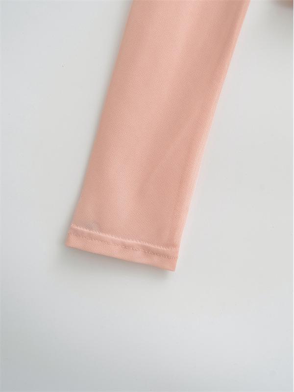 Women's Chic Sheer Mesh Spliced Long Sleeve T-shirt: Elegant Slim-fit, Sexy Base Layer Top