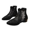 Fashion Luxury Glitter Flower Breathable Mesh Boots Women 2025 Summer Sexy Pointed Toe Low Heel Ankle Boots Side Zip Black Booties