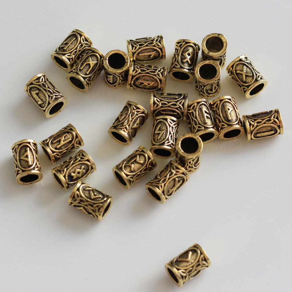Antik Gold Bronze Farbe Wikinger Nordische Runen Haar Bart Perlen DIY Armband Schmuck Skandinavische Anhänger