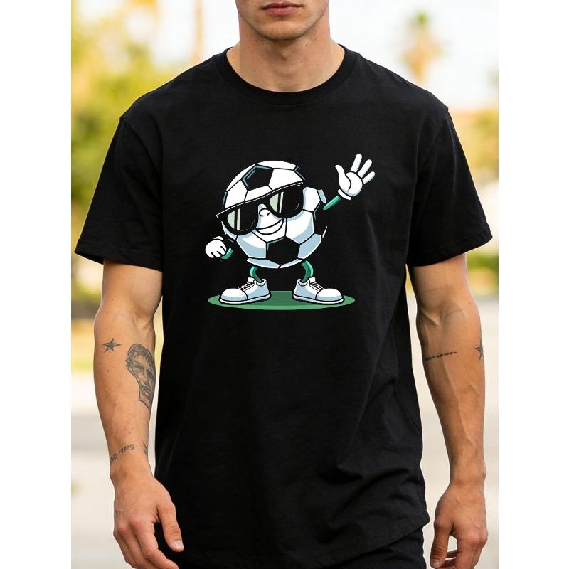 European Size Men'S Funny Dabbing Soccer Ball T-Shirt - Short Sleeve Crew Neck Casual Top with Soccer Player Print, Comfortable Medium Stretch Fabric