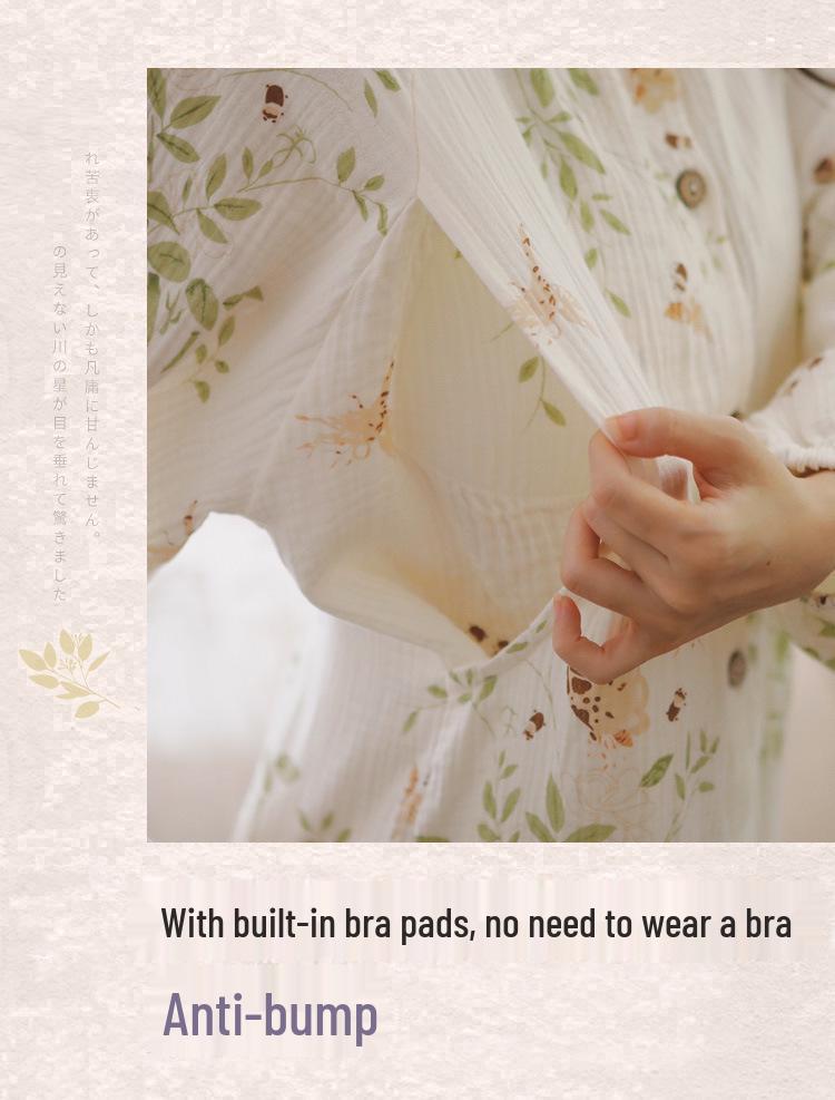 Umstandskleid aus reiner Baumwolle mit Brustpolstern - Leichter Frühlings-/Sommer-Postpartum-Still-Bademantel