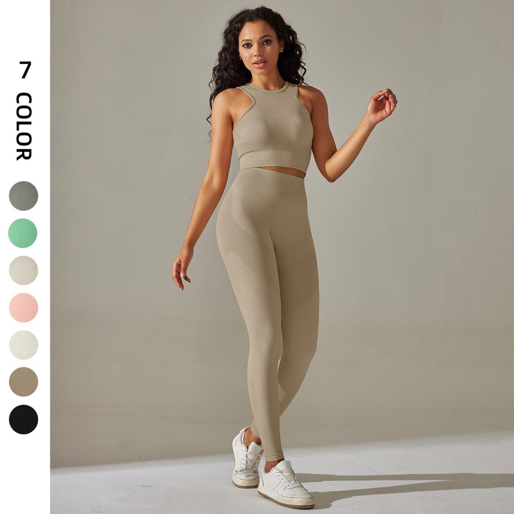 Seamless Yoga Clothes For Women, Body Shaping Exercise, High Waist, Abdominal Tightening, Hip Lifting, Tight Fitting Fitness Two-Piece Set For Women