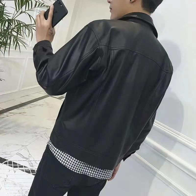 Autumn and winter pu leather jacket men's trend loose ins Hong Kong style boys jacket jacket trendy leather jacket
