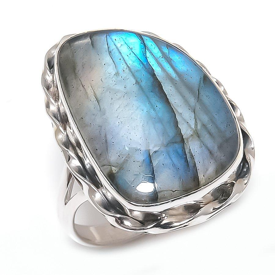 Naturalny Kamień Labradoryt Ręcznie Robiona Biżuteria Srebro Próby 925 Pierścionek Rozmiar 7 z9r91