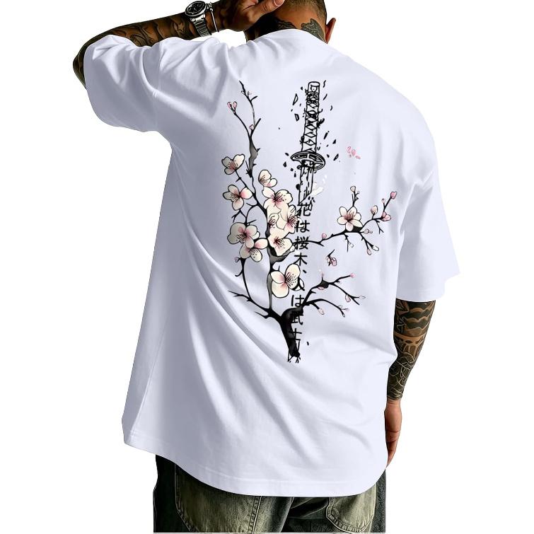 T-shirts Graphiques Japonais pour Hommes T-shirts Harajuku Fleur de Cerisier Streetwear Oversize T-shirts Amples Créateur