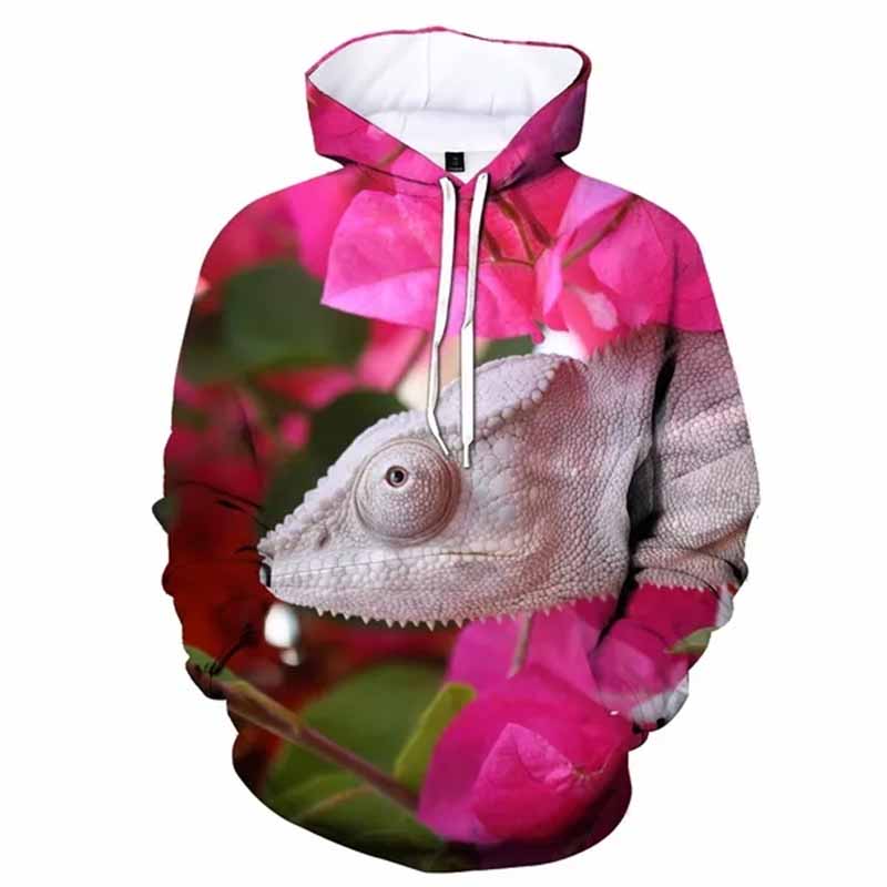 Chameleon Lizard Hoodie Animal 3D Print Men Women Streetwear Hoodies Oversized Pullover Hooded Sweatshirts Kids Tops Clothing