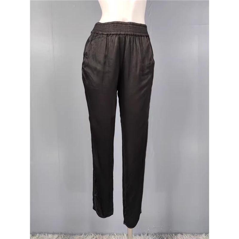 

Export Single Za Home 2025 Summer New Arrival Refreshing Smooth Satin Black Work Clothing Elastic-Waist Slim-Fit Pants Pants Black X L