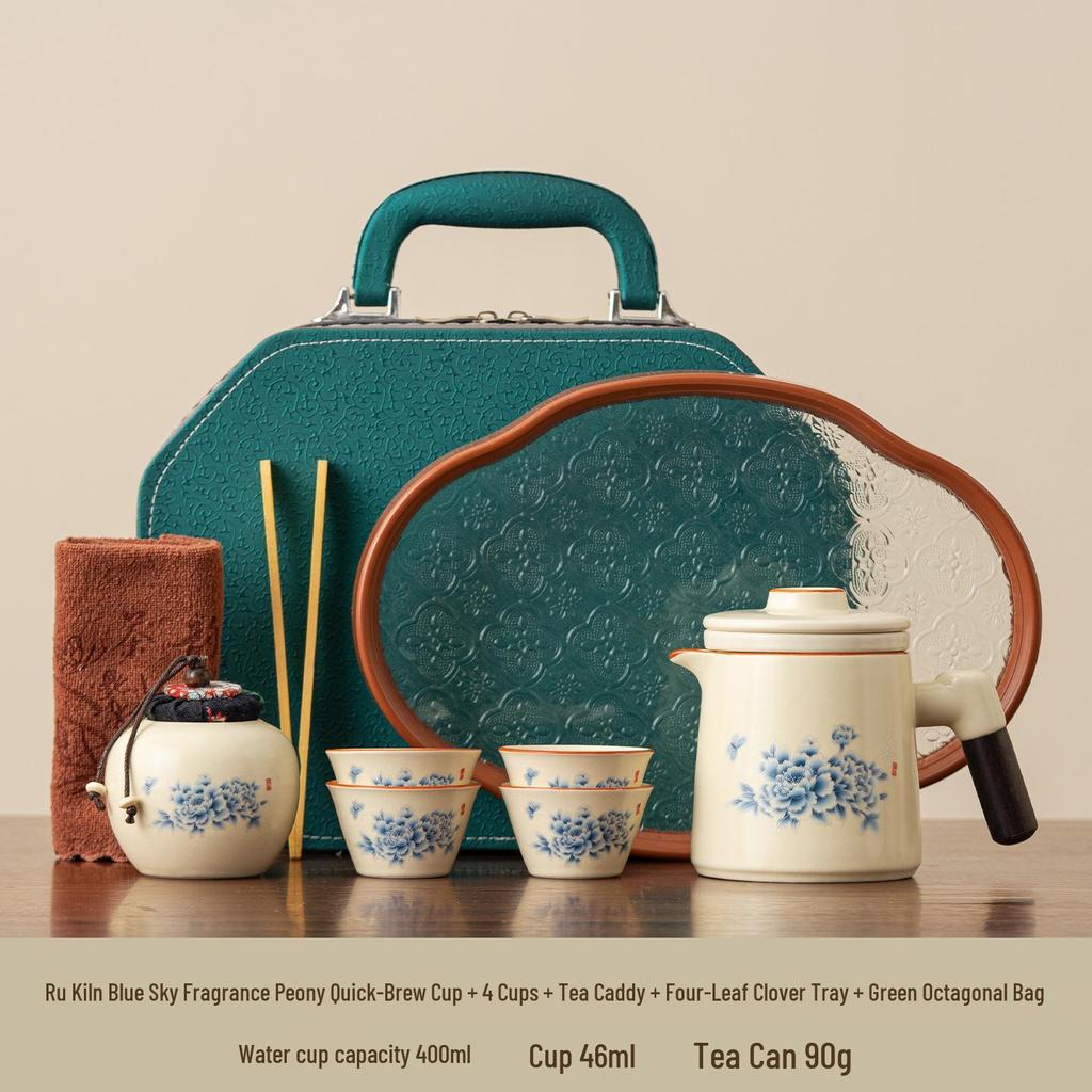 Portable Ru Kiln Tea Set for Outdoor Travel: Includes Bag and Quick-Draw Cup for Camping and Tourism