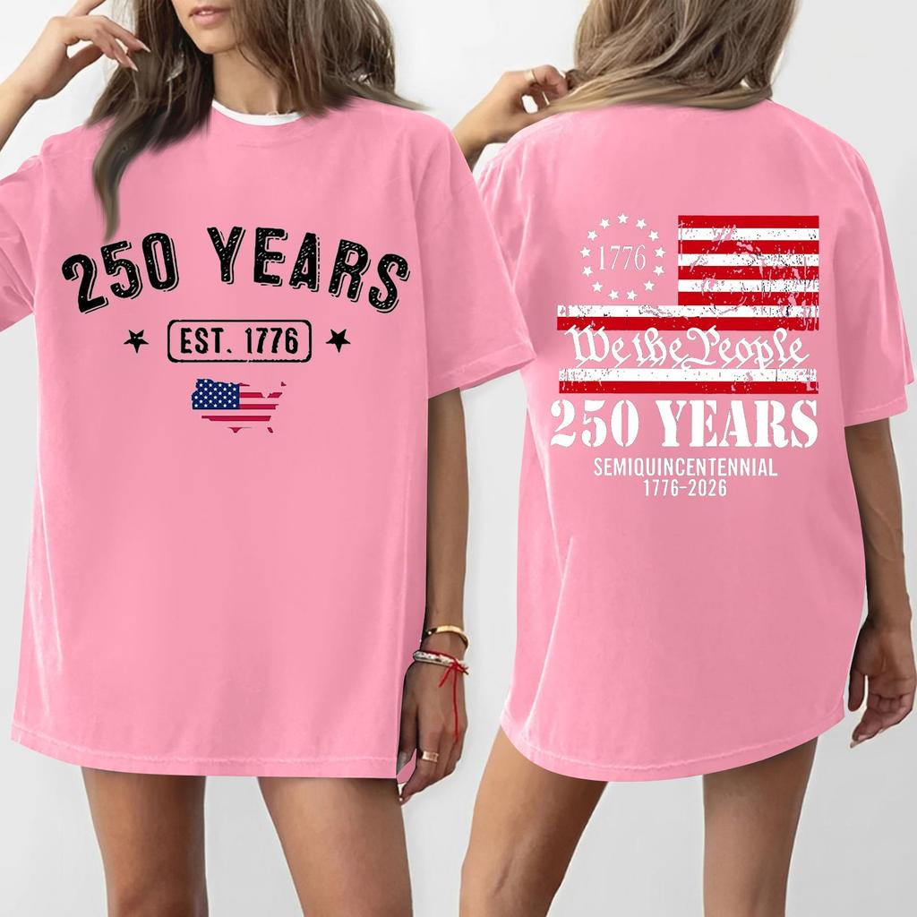 Women's Casual Independence Day 250 Anniversary Printed T-shirt Round Neck Pullover Short Sleeve Top