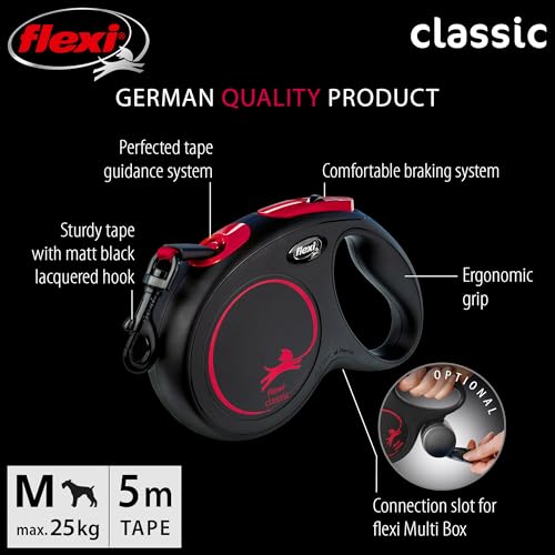 Flexi Classic Tape Dog Lead, Medium (Under 25kg), 5m, Blackfire