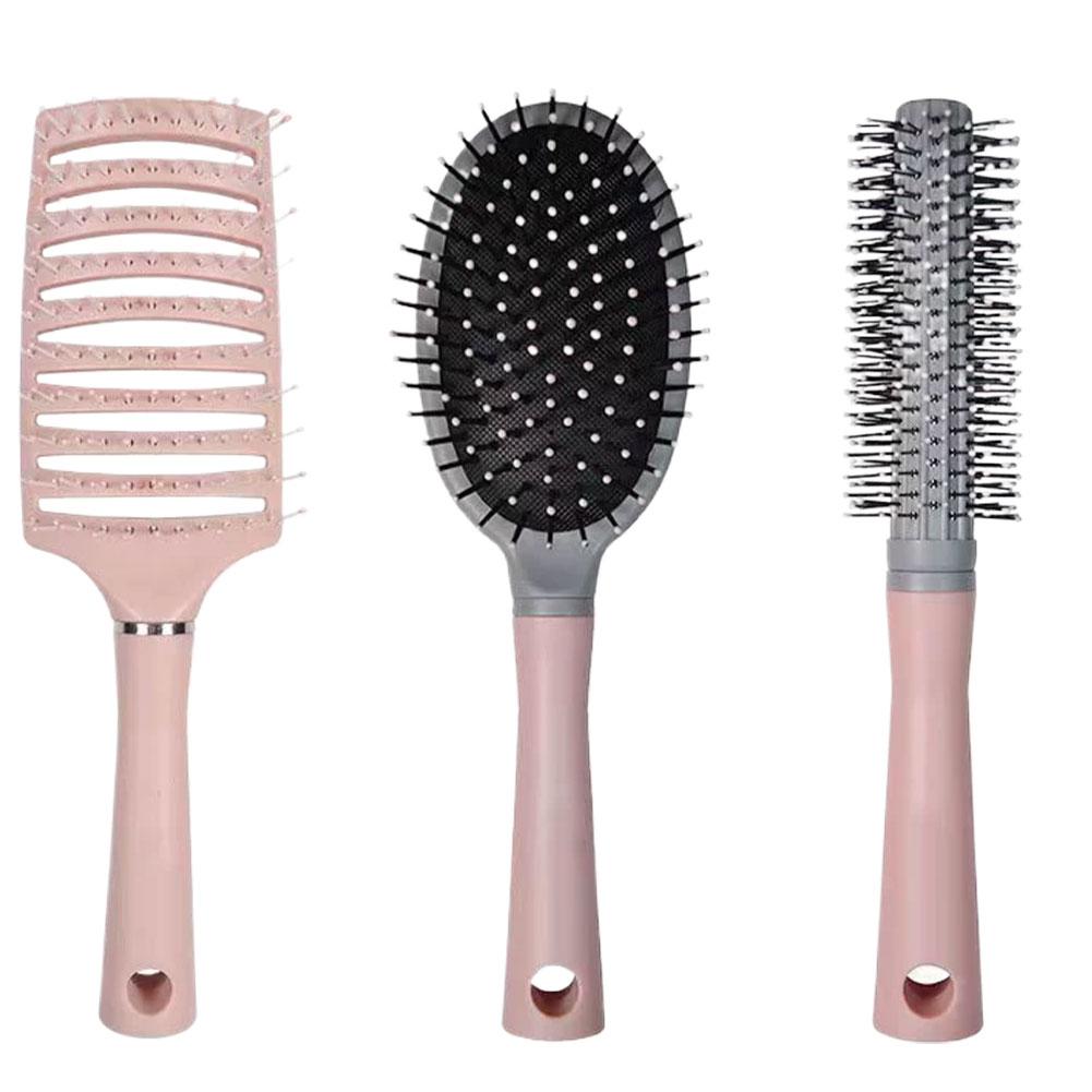 

Anti Static Massage Comb Portable Bouffant Hair Air Cushion Comb Large Board Combs+Rib Combs+Large Curved Curling Combs розовый