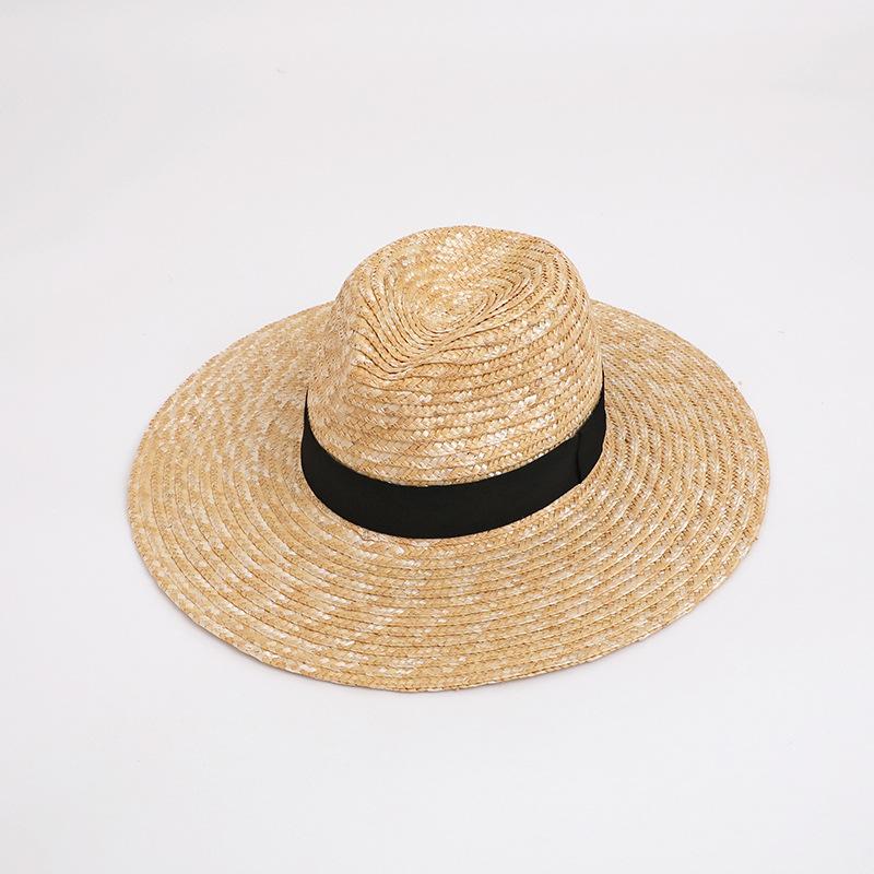 Straw straw hat French British Panama flat top straw hat woven women's summer vacation seaside beach top hat
