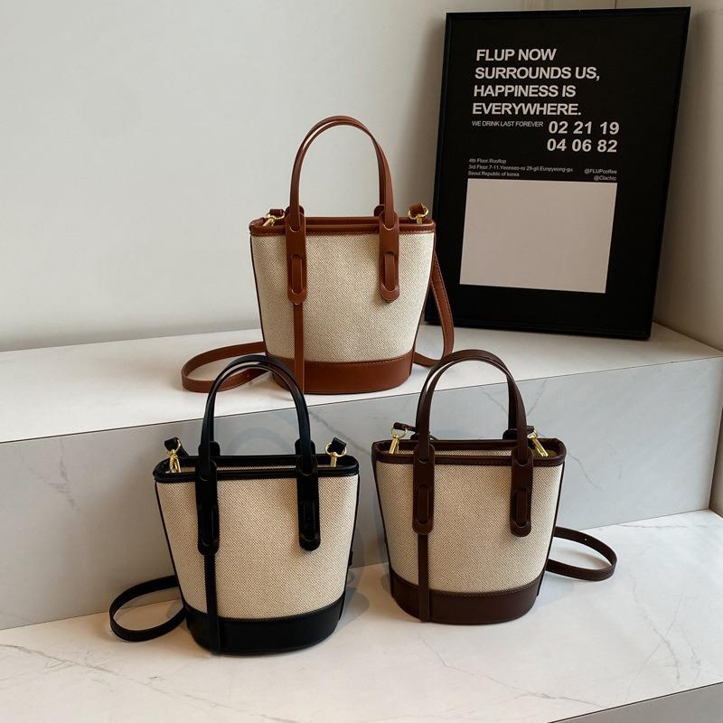 Hand carrying retro fashion bag women's summer new casual versatile bucket bag texture trendy contrasting color messenger bag