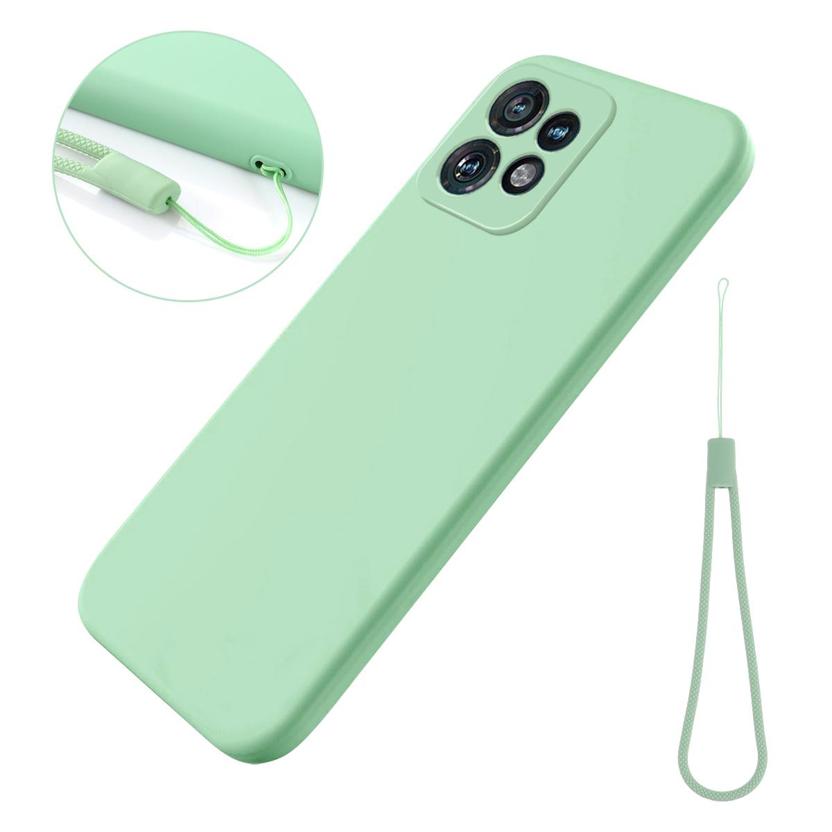 

For Motorola Edge 40 Pro 5G/Moto X40 5G Dustproof Liquid Silicone Cover Soft Lining Phone Case Shell with Strap Green