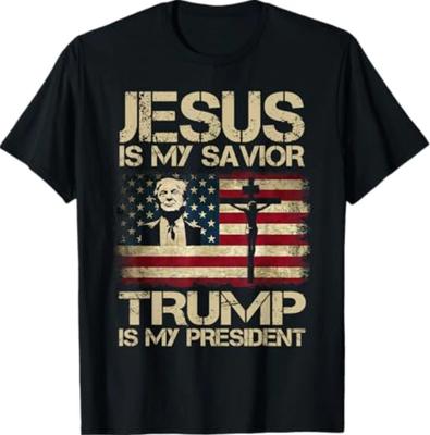 Jesus Is My Savior Trump Is My President Trump 2026 USA Flag T-Shirt