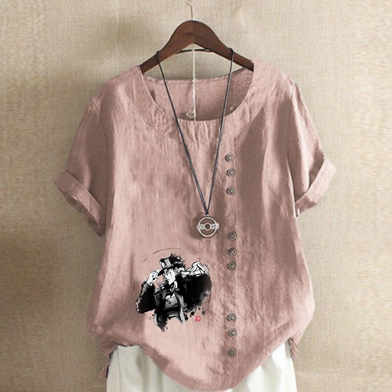 Women's Fashion Cool Man Print Short Sleeve T-shirt Loose Cotton Shirt Casual Loose Summer Blouse Tops Plus Size