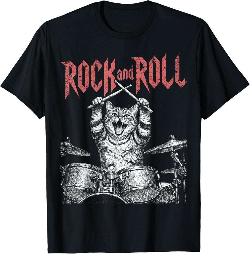 Rock N Roll Drummer Cat Vintage Drum Cat Retro Music Unisex T-Shirt