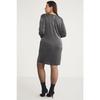 Andbbal Women's Silvery Fabric Drape Detailed Bike Collar Long Sleeve Gray Gray Large Size Dress