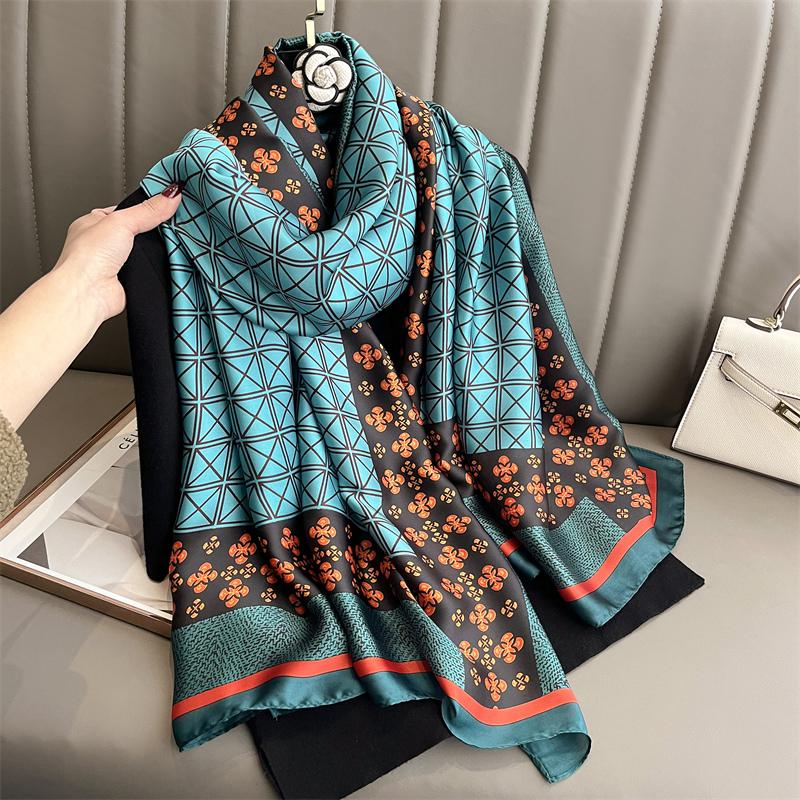 Design Satin Silk Shawl Hijab Scarf Women Fashion Summer Sunscreen Beach Stole Wraps Bufanda Female Headkerchief Echarpe