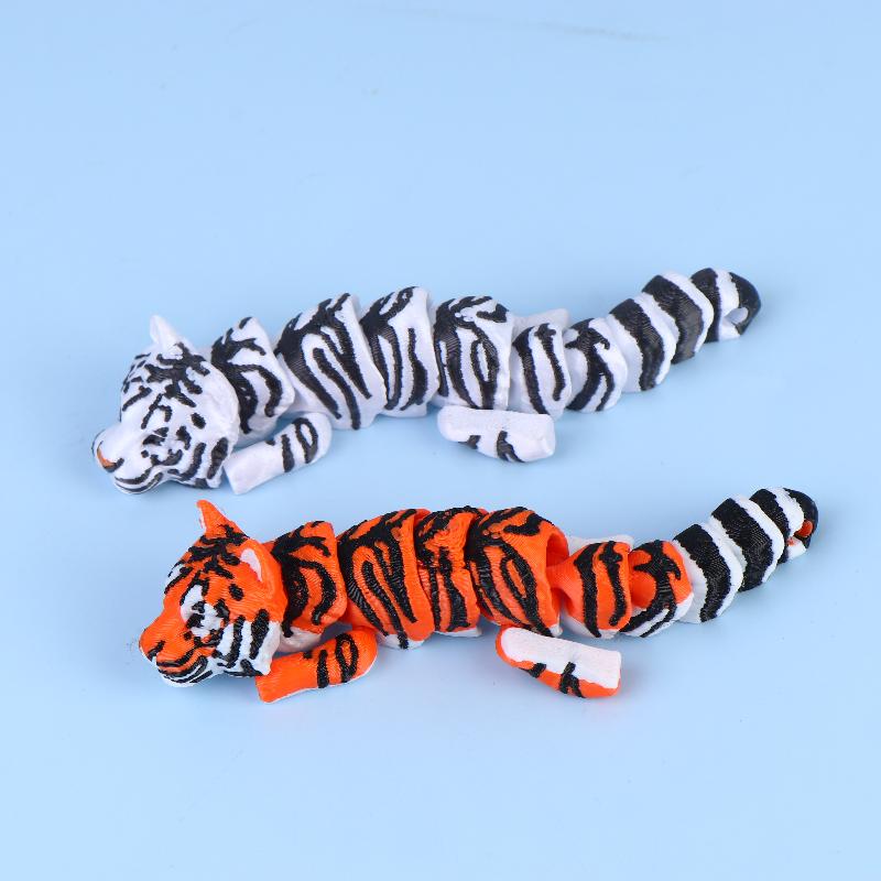 3D Printed Articulated Tiger Statue Smooth Edges Movable Joints for Living Room Shelf Decor