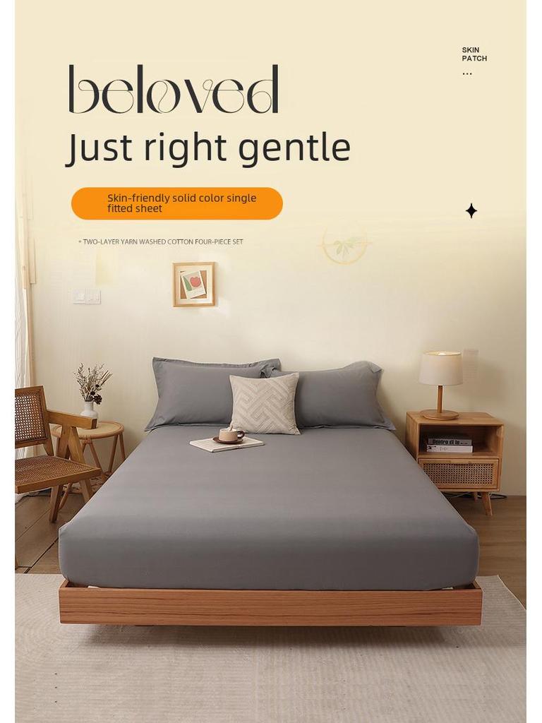 Solid Color Sheet Fitted Flannel Comfortable Skinfriendly Cotton Dustproof Protection For Singledouble Beds