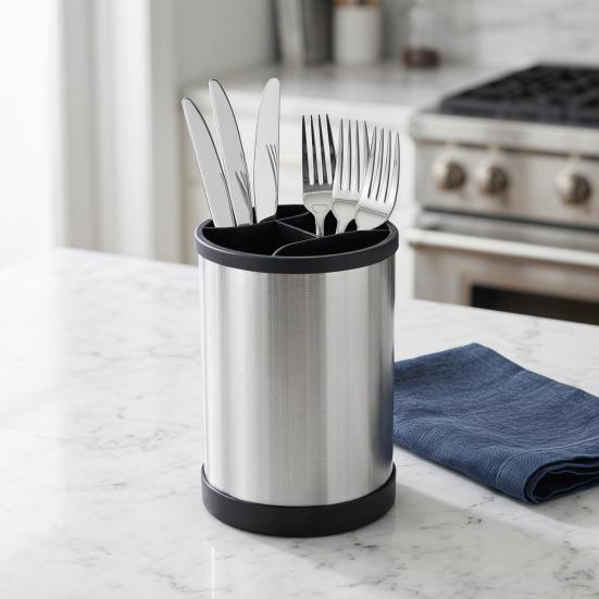 Stainless Steel Cutlery Organizer Multi Compartment Storage Box Dishwasher Safe Silver Kitchen Utensil Holder with Drainage Holes Non-Slip Countertop