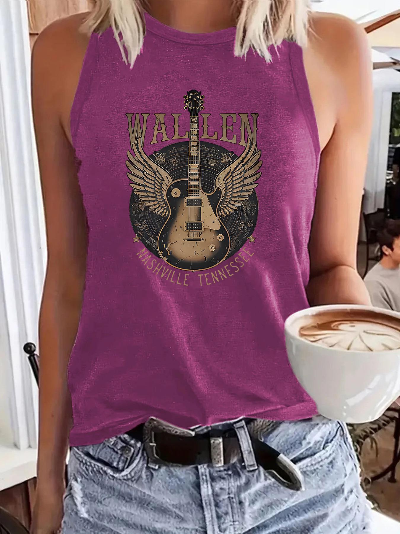 

Summer Fashion Women s WALLEN Guitar Disc Loose Tank Top XL багровый