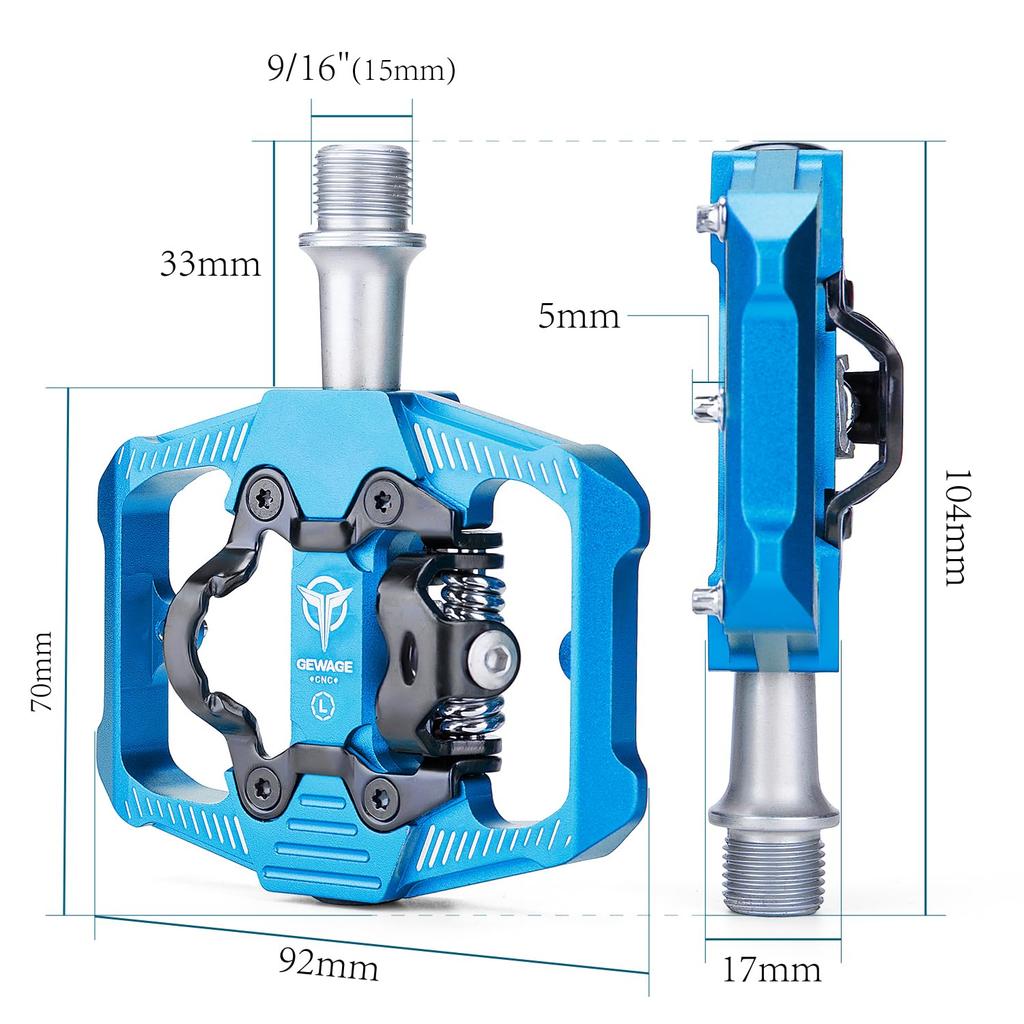GEWAGE Bicycle Flat Binding Pedals with Three Sealed and Pedals, Single-Sided Built-in Bearings, Aluminum, Lightweight, Non-Slip (GE-162/Blue)