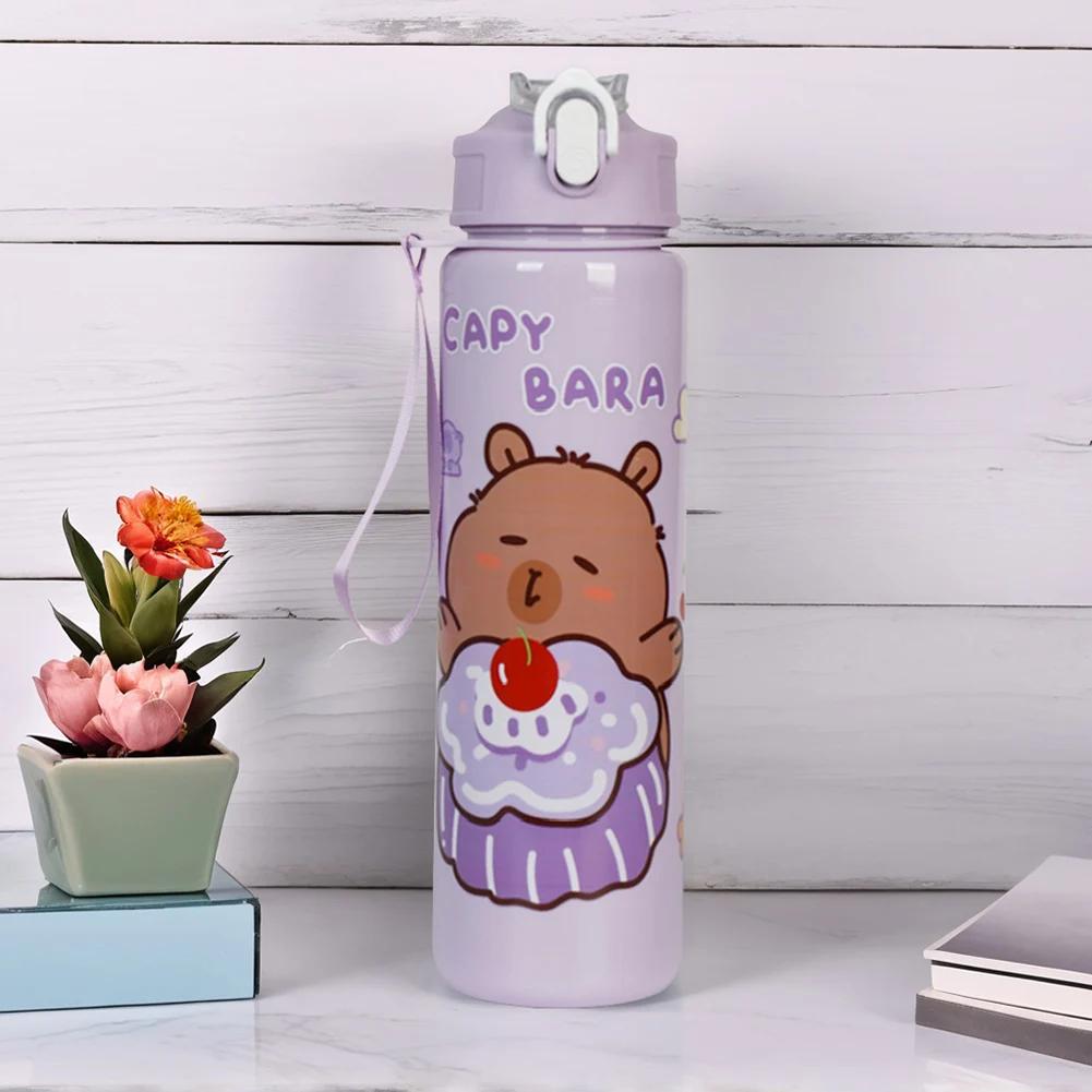 700ml Capybara Cute Water Cup with Straw & Handle Sports Water Bottle Large Capacity Portable Drinking Bottle for Fitness Sports