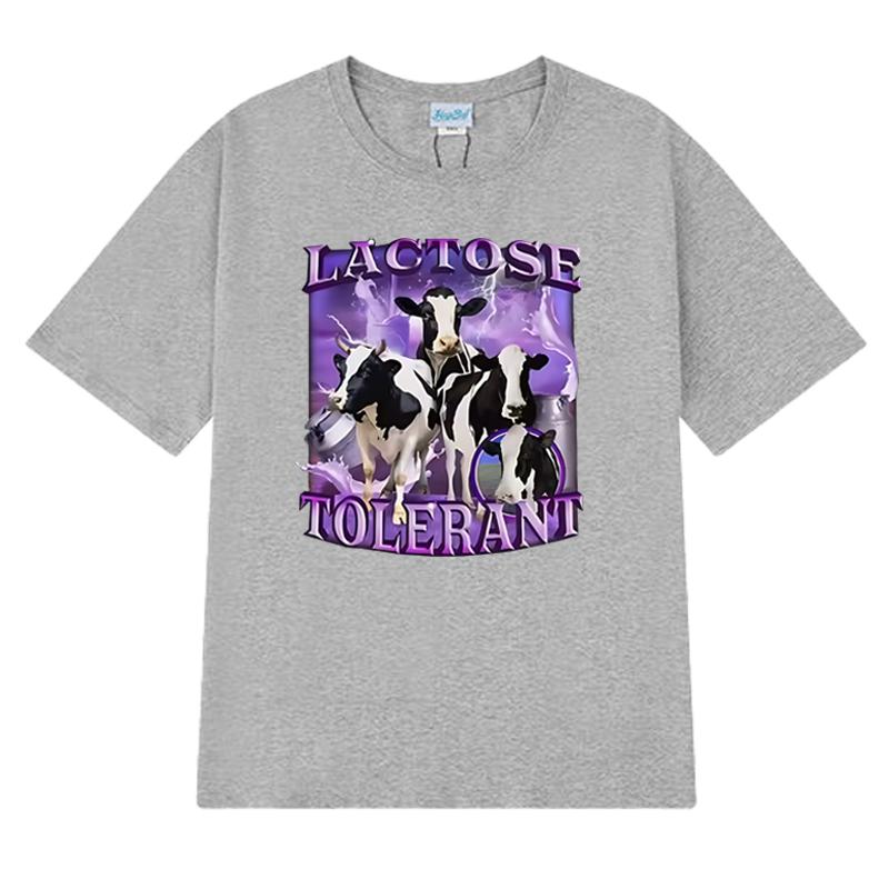 High Quality Lactose Tolerant Funny Meme Graphic Black Short Sleeve T Shirts Unisex Harajuku T-shirt Men Women 100% Cotton Tops