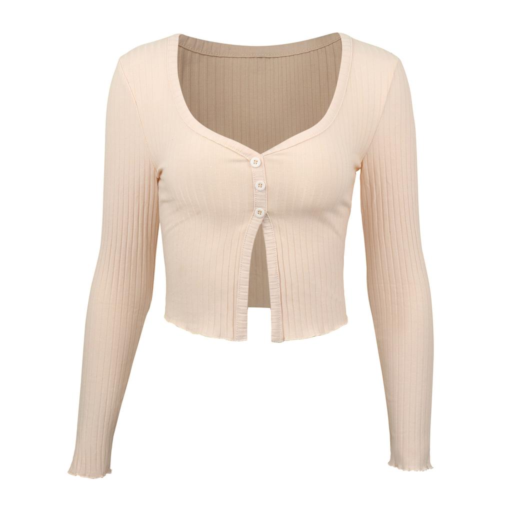 Spring and Summer New Long-sleeved Open-button Cardigan Top, Sexy Button-knitted T-shirt