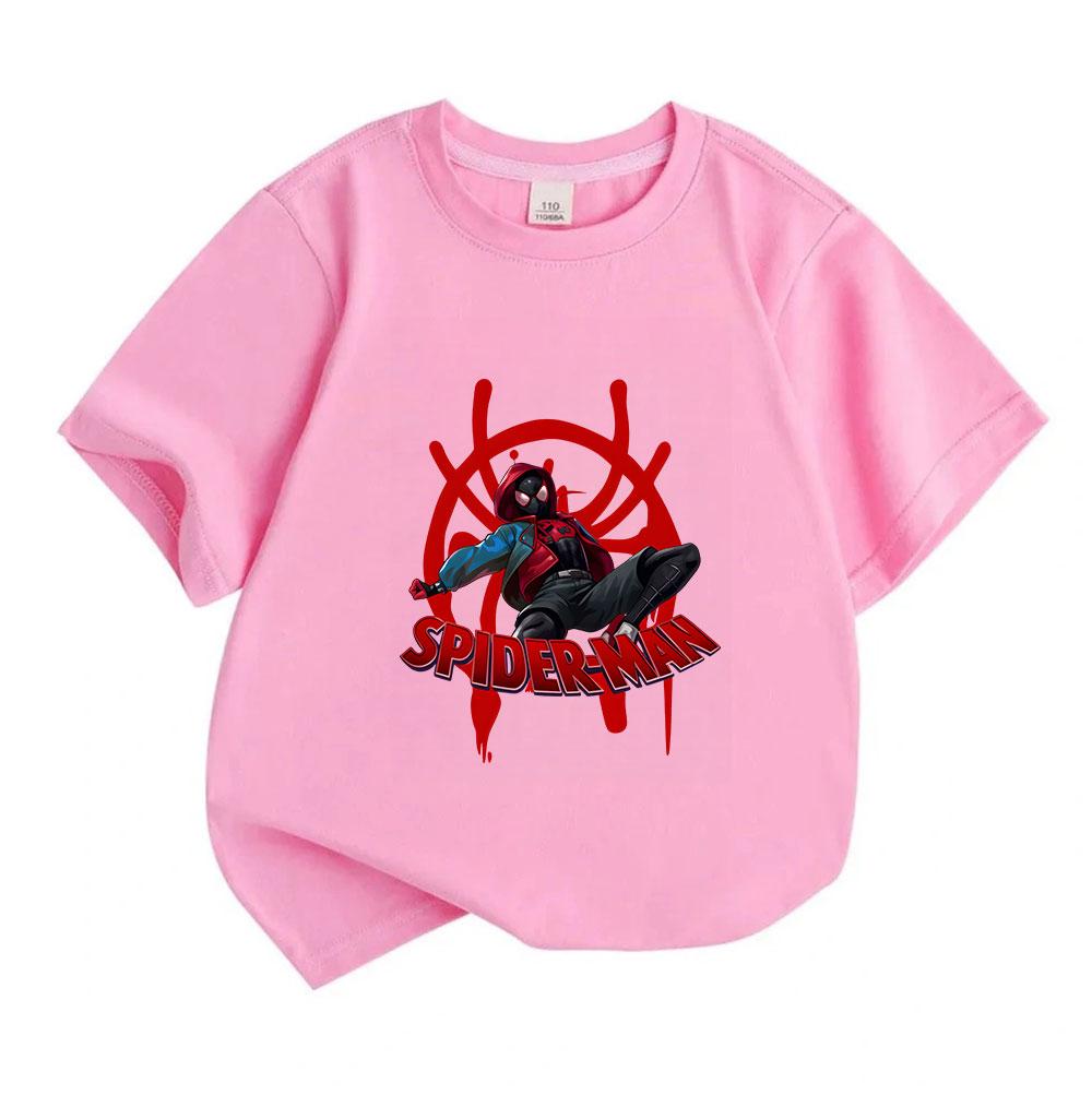 Kids Boys Girls Crew Neck Short Sleeve 100% Cotton T-Shirt, Cool Spider Hero Character Print Casual Loose Soft Tee Top for Daily Wear Outdoors Activit